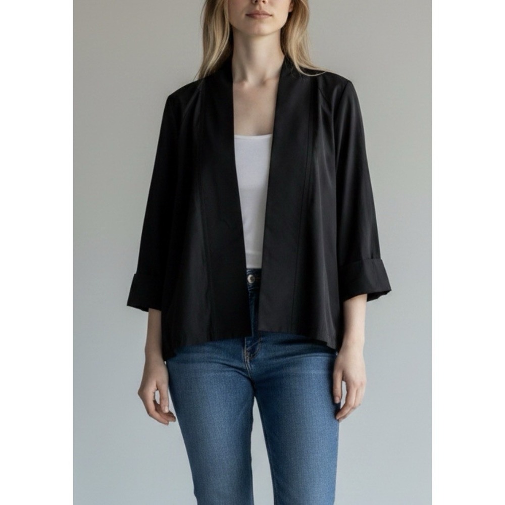 PLANET Lauren G Black Nylon Cascade Jacket One Size Lagenlook Coastal Grannycore